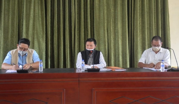 MLA & Chairman, DPDB Kiphire T Yangseo Sangtam addressing the Kiphire DPDB meeting held on July 6. (DIPR Photo)